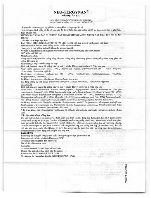 Neo-Tergynan, Hộp 10 viên nén đặt âm đạo, Pháp - Ảnh 3
